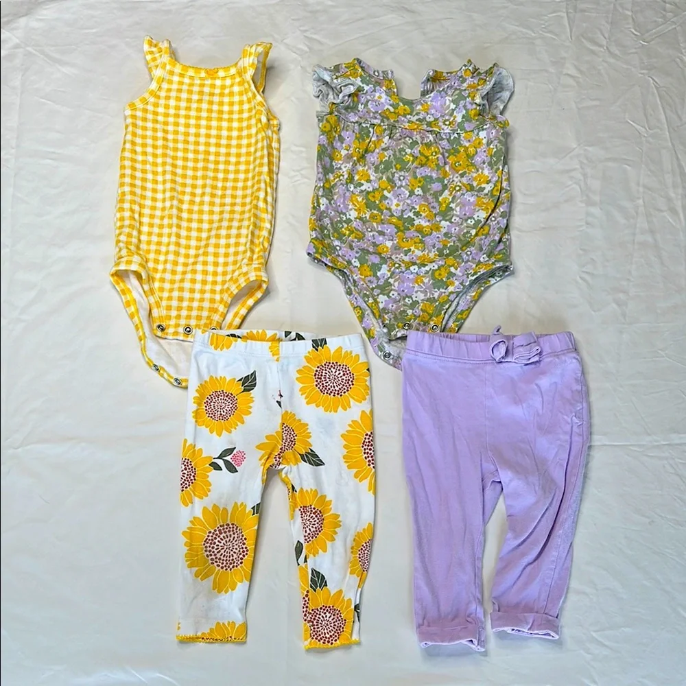Carters size 9months set of 2 matching outfits Yellow and Purple Baby Outfit Set